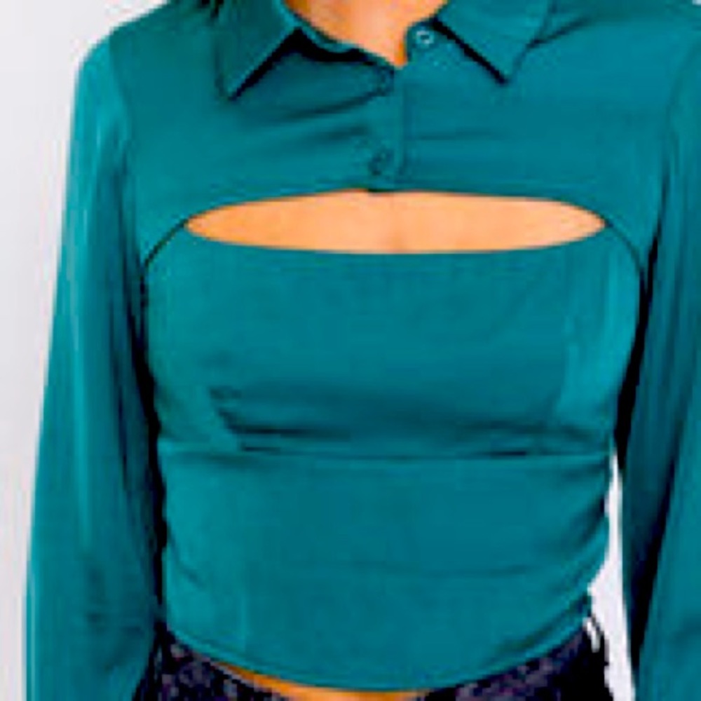 Green Satin two piece top